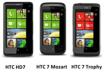 HTC 7 Trophy, HD7 и 7 Mozart