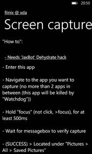 Стороннее приложение для снятия скриншотов на Windows Phone 7