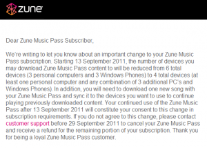 C 13 сентября музыкальный сервис Zune уменьшит число синхронизируемых устройств