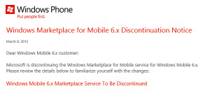 Маркет Windows Mobile 6.x будет закрыт 9 мая