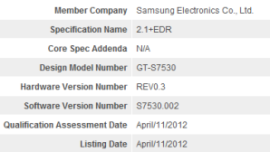 Смартфон Samsung GT-S7350 прошел сертификацию Bluetooth.org