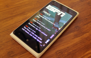 ESPN Hub app on white Lumia 900