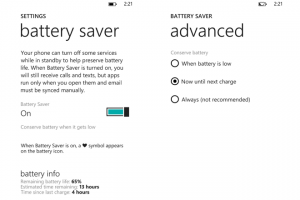 Windows Phone 8: Режим экономии батареи