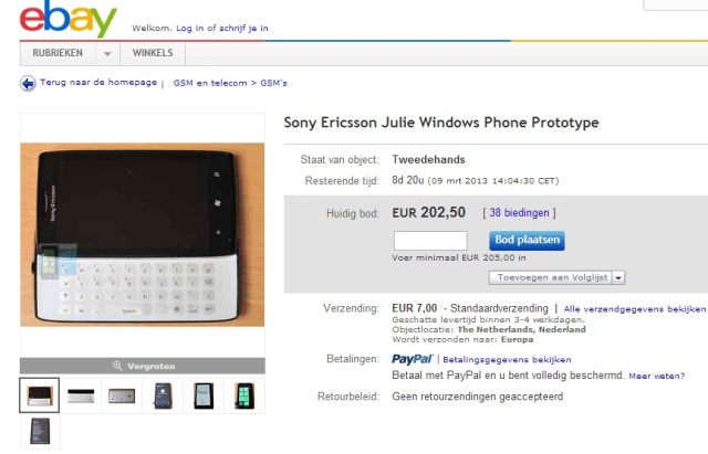 Sony Ericsson Julie - несостоявший Windows Phone 7-смартфон продают на eBay. Аукцион, состояние на 21-00 мск 28 февраля Sony Ericsson Julie - несостоявший Windows Phone 7-смартфон продают на eBay. Аукцион, состояние на 21-00 мск 28 февраля