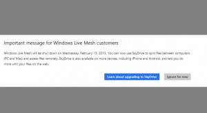 Уведомление о закрытии Windows Live Mesh