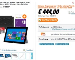 Акция: Surface 2, Type Cover 2, карта памяти 32 ГБ и подарочная карта за 444 евро