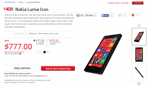 Nokia Lumia Icon на сайте Verizon