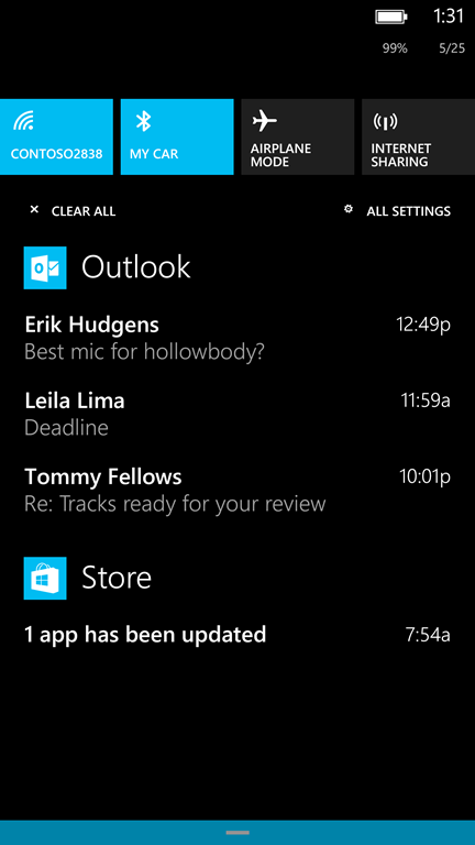 Центр уведомлений в Windows Phone 8.1