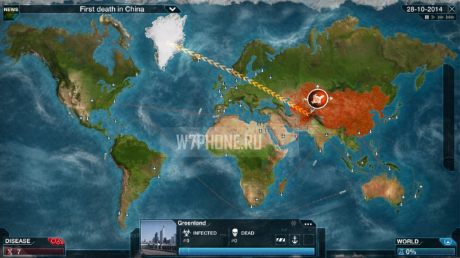 Цель игры Plague Inc. состоит в распространении смертельной  болезни по всему Земному шару.